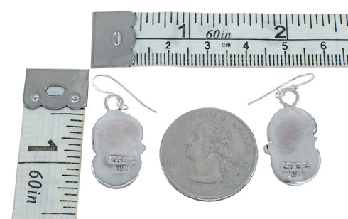 Turquoise Coral Zuni Effie Calavaza Silver Snake Hook Earrings NN20351